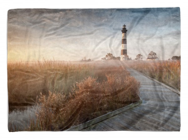Handtuch Strandhandtuch Saunatuch Kuscheldecke mit Fotomotiv Ostsee Leuchtturm