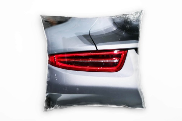 Macro, silber, rot, Porsche 911, Rücklichter Deko Kissen 40x40cm für Couch Sofa Lounge Zierkissen