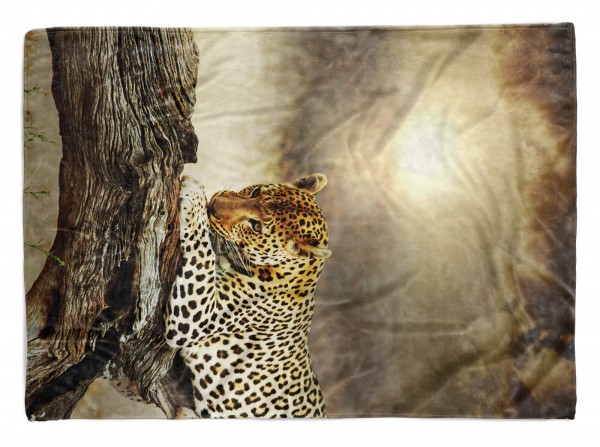 Handtuch Strandhandtuch Saunatuch Kuscheldecke mit Tiermotiv Jaguar auf Baum
