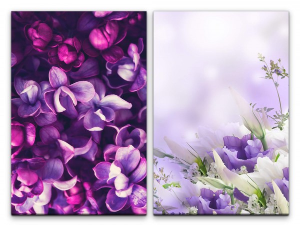 2 Bilder je 60x90cm Blumen Blumenstrauß Farbenfroh Kunstvoll Dekorativ Sommer Zart