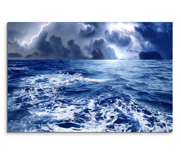 120x80cm Wandbild Ozean Nacht Sturm Wellen Gewitter