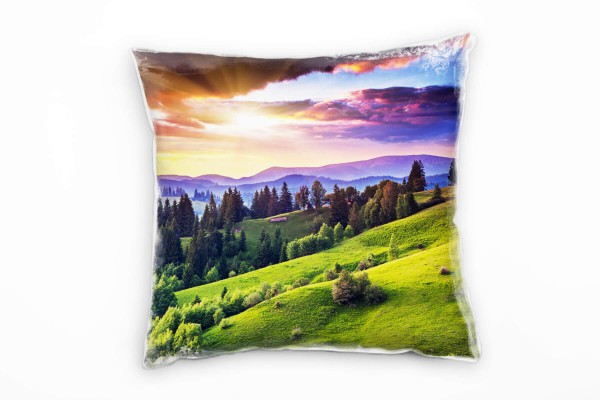Landschaft, grün, blau, gelb, Sonnenuntergang, Ukraine Deko Kissen 40x40cm für Couch Sofa Lounge Zie