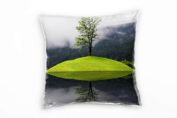 Seen, Bäume, Spiegelung, Wolken, grün, grau Deko Kissen 40x40cm für Couch Sofa Lounge Zierkissen