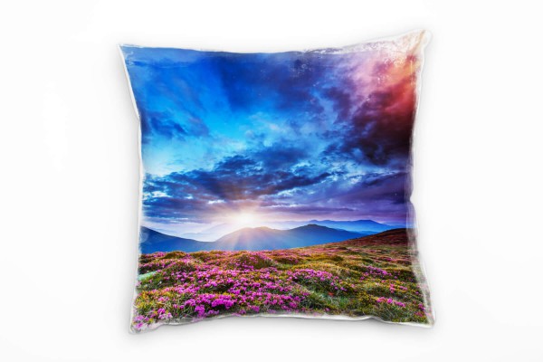 Landschaft, blau, rosa, Blumen, Berge, Ukraine Deko Kissen 40x40cm für Couch Sofa Lounge Zierkissen