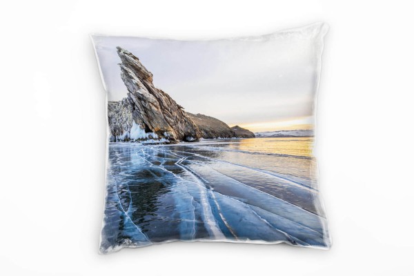 Seen, Winter, Russland, Sonnenuntergang, Eis, blau Deko Kissen 40x40cm für Couch Sofa Lounge Zierkis