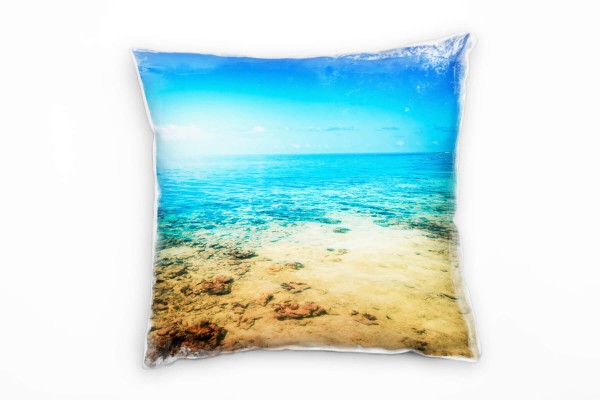 Strand und Meer, klares Wasser, türkis, braun Deko Kissen 40x40cm für Couch Sofa Lounge Zierkissen