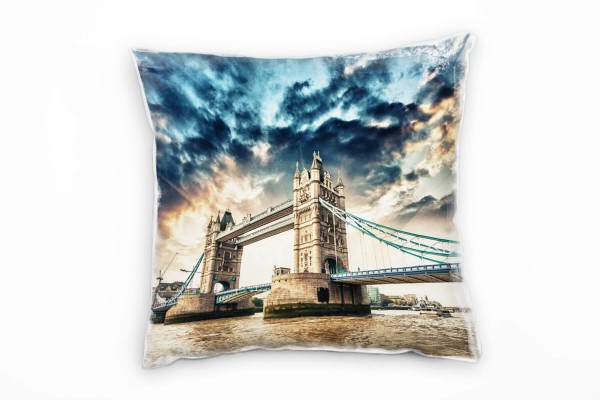 City, braun, blau, London, Tower Bridge Deko Kissen 40x40cm für Couch Sofa Lounge Zierkissen