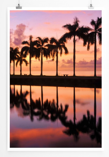 90x60cm Poster Palmenreihe beim Sonnenaufgang