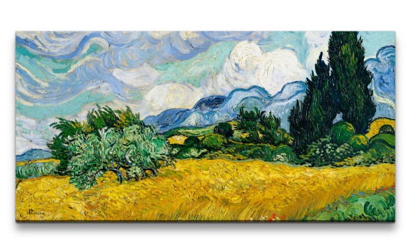 Remaster 120x60cm Vincent Van Gogh's Wheat Field with Cypresses Impressionismus Farbenfroh zeitlose