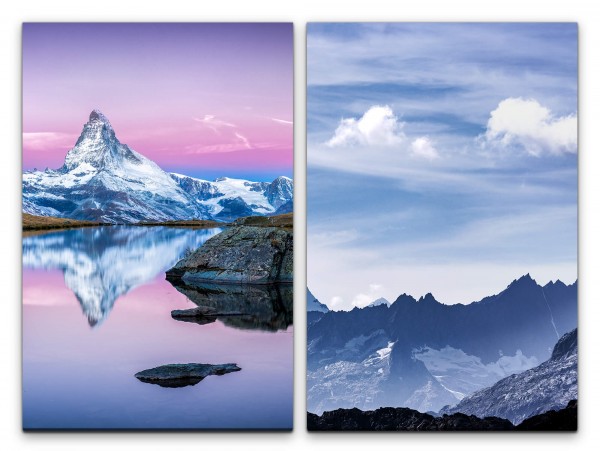 2 Bilder je 60x90cm Matterhorn Bergsee Klarheit Überragend Natur Majestätisch Himmlisch