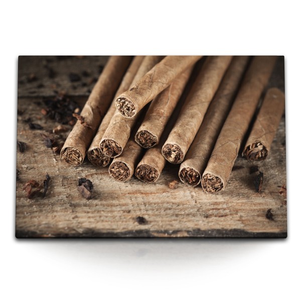 120x80cm Wandbild auf Leinwand Zigarren Holz Kuba Braun Zigarrenzimmer Bar