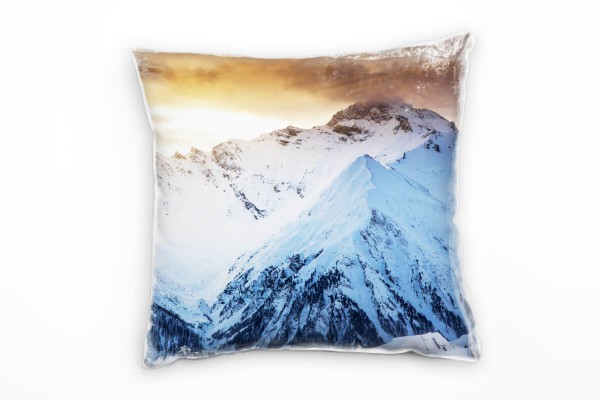 Winter, weiß, orange, Schnee, Berge, Sonnenaufgang Deko Kissen 40x40cm für Couch Sofa Lounge Zierki