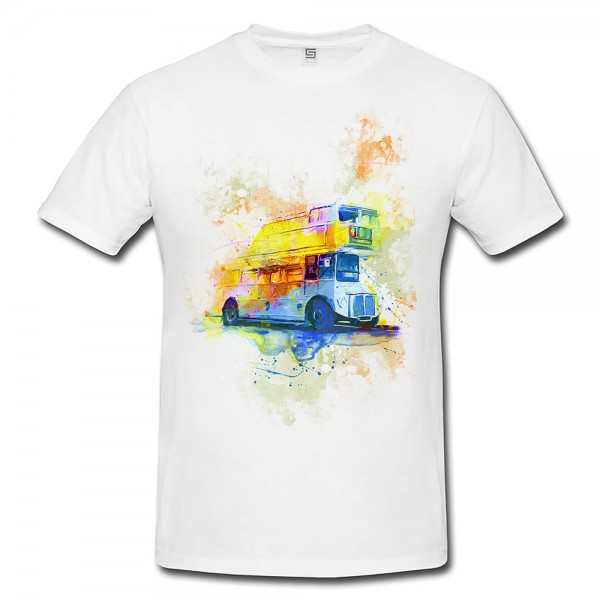 London Bus Herren T- Shirt , Stylisch aus Paul Sinus Aquarell Color