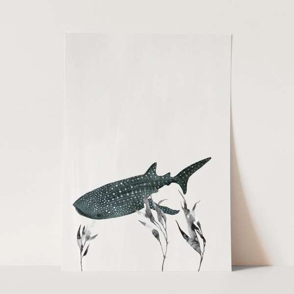 Wandbild Walhai Pflanzen Wasserfarben Kunstvoll Schwarz