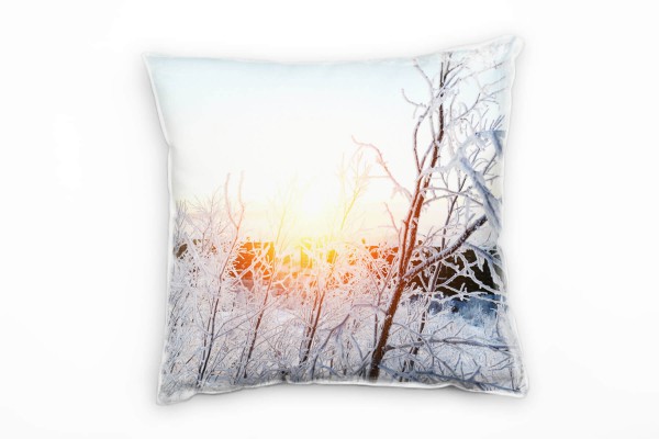 Winter, Schnee, Bäume, Sonnenuntergang, blau Deko Kissen 40x40cm für Couch Sofa Lounge Zierkissen