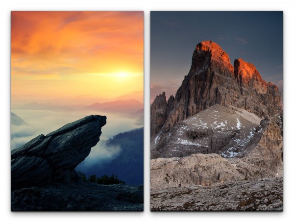 2 Bilder je 60x90cm Dolomiten Berge Felsen Sonnenuntergang Berglandschaft Natur Berggipfel
