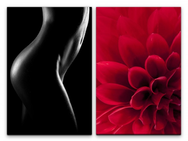 2 Bilder je 60x90cm Erotisch Akt Schwarz Schlafzimmer Rot Liebe Blume