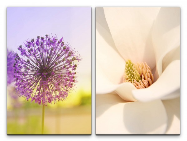 2 Bilder je 60x90cm Purpur Blumen Sommer Weiße Blüten Nahaufnahme Makro