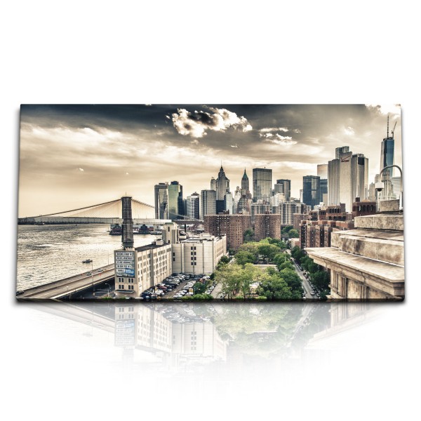 Kunstdruck Bilder 120x60cm New York City Brooklyn Bridge Wolkenkratzer Hochhäuser