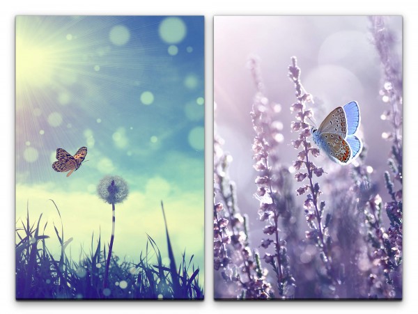 2 Bilder je 60x90cm Sommer Schmetterling Lavendel Sonne Himmel Sonnenschein Pusteblume