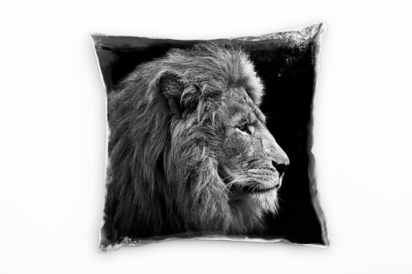 Tiere, Löwe von der Seite, grau, schwarz Deko Kissen 40x40cm für Couch Sofa Lounge Zierkissen