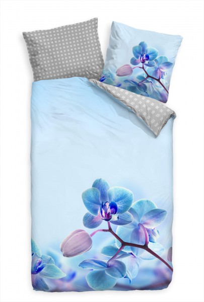 Orchidee Hintergrund Blau Nahaufnahme Bettwäsche Set 135x200 cm + 80x80cm Atmungsaktiv
