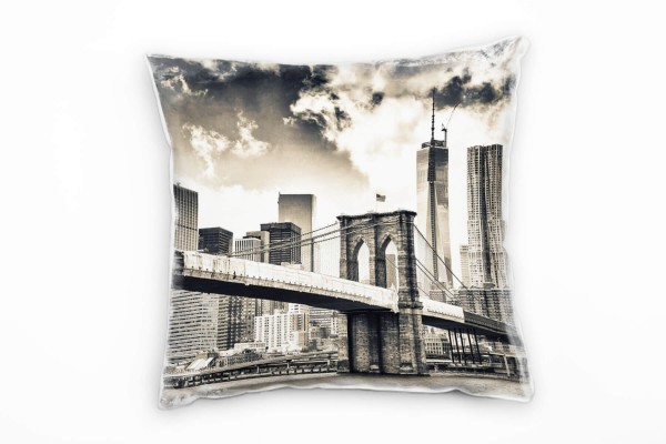 City, New York, Manhattan, Brücke, grau Deko Kissen 40x40cm für Couch Sofa Lounge Zierkissen