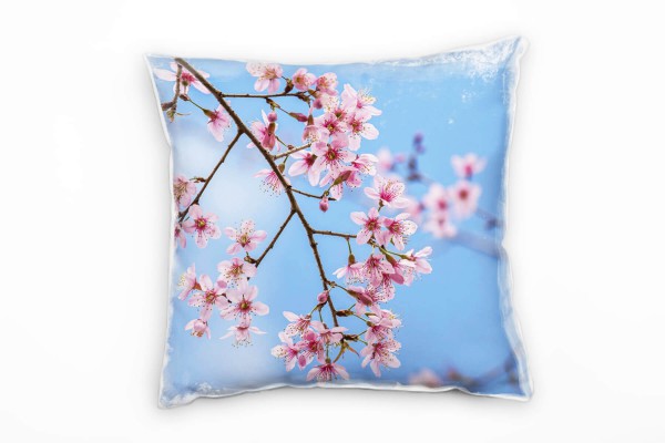Blumen, Kirschblüten, rosa, blau Deko Kissen 40x40cm für Couch Sofa Lounge Zierkissen