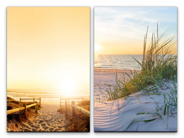 2 Bilder je 60x90cm Nordsee Ostsee Deutschland Stranddüne Sommer weißer Sand Sonnenuntergang