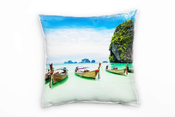 Strand und Meer, türkis, blau, Boote, Thailand Deko Kissen 40x40cm für Couch Sofa Lounge Zierkissen
