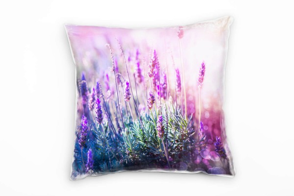Blumen, lila, grün, Lavendelfeld Deko Kissen 40x40cm für Couch Sofa Lounge Zierkissen