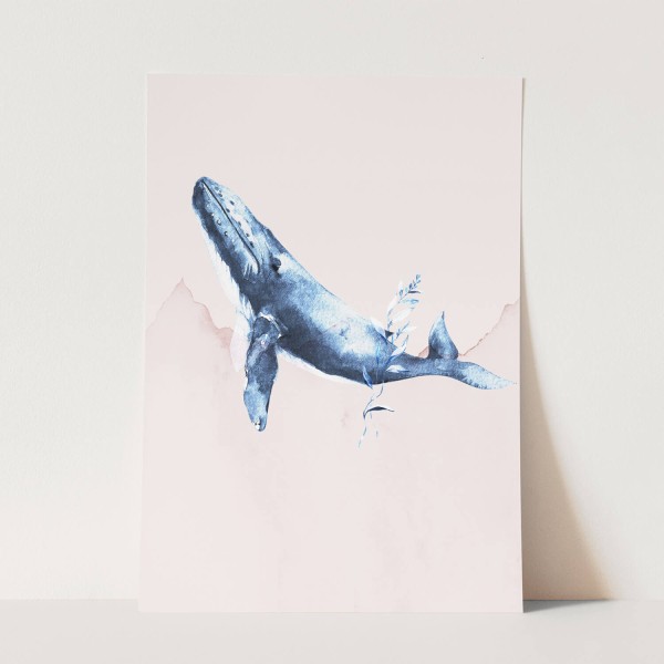Wandbild Wal Buckelwal Blau Wasserfarben Aquarell