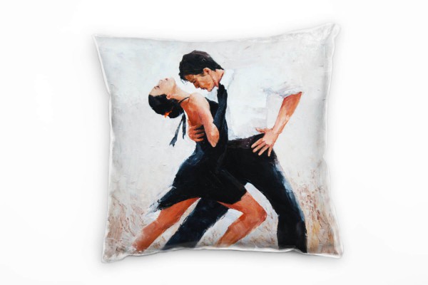Abstrakt, Tango, Tänzer, gemalt, schwarz, beige Deko Kissen 40x40cm für Couch Sofa Lounge Zierkissen