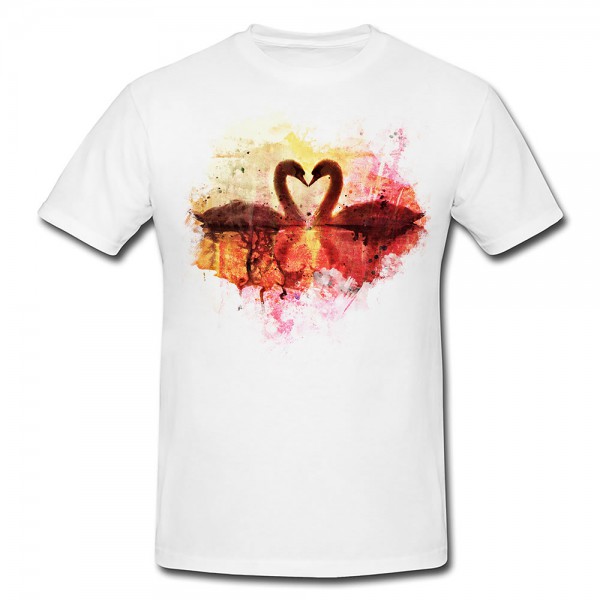 Loving Swans Premium Herren und Damen T-Shirt Motiv aus Paul Sinus Aquarell