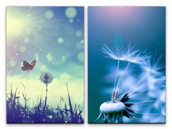 2 Bilder je 60x90cm Sommer Schmetterling Pusteblume Wiese Sonnenschein Sonne Himmel