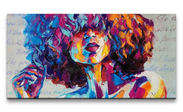 Leinwandbild 120x60cm Kunstvolles Frauen Porträt Farbenfroh Bunt Ausdrucksstark