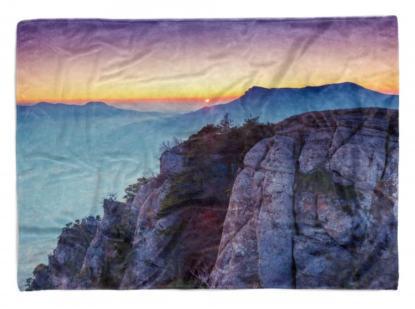 Handtuch Strandhandtuch Saunatuch Kuscheldecke mit Fotomotiv Berge Sonnenuntergang Schön