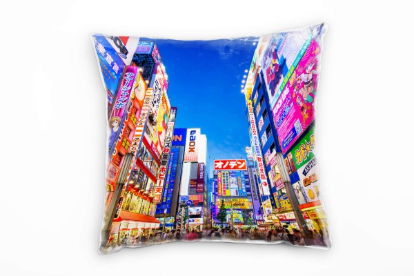 City, Tokio, Japan, Einkaufsstraße, bunt Deko Kissen 40x40cm für Couch Sofa Lounge Zierkissen