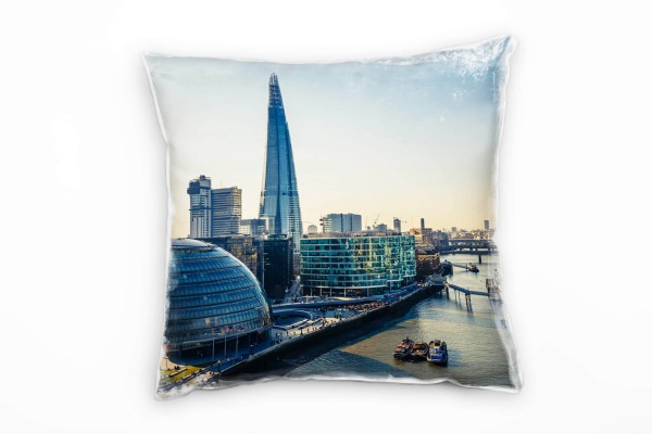 City, London, Themse, Hochhäuser, blau, grau Deko Kissen 40x40cm für Couch Sofa Lounge Zierkissen