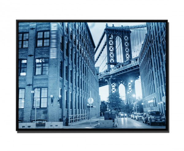 105x75cm Leinwandbild Petrol Brooklyn Bridge Manhattan nachts