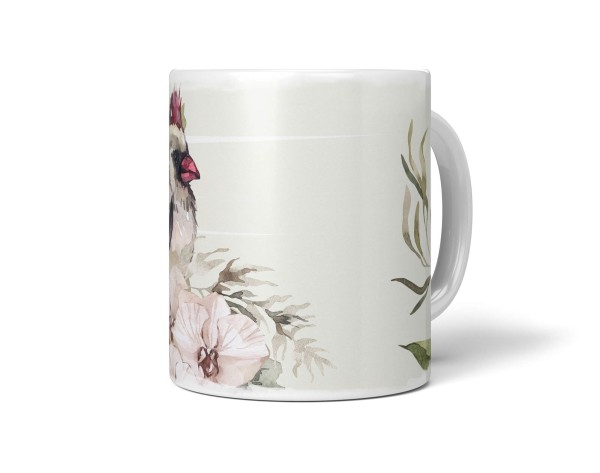Dekorative Tasse mit schönem Vogel Motiv Fink Blumen Blüten Pastelltöne Vintage Wasserfarben