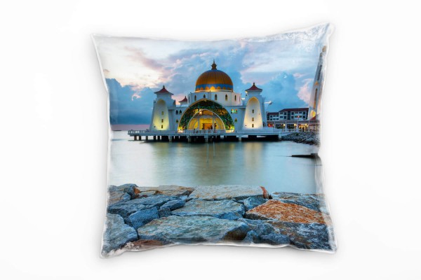 Urban, blau, grau, Moschee, Nacht, Malaysia Deko Kissen 40x40cm für Couch Sofa Lounge Zierkissen