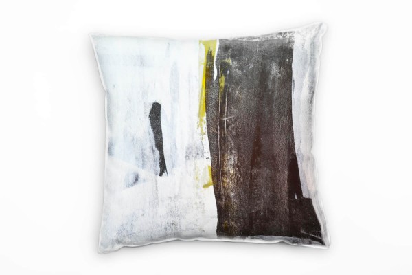 Abstrakt, weiß, braun, gelb, gemalt Deko Kissen 40x40cm für Couch Sofa Lounge Zierkissen