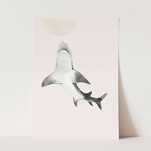 Wandbild Weißer Hai Wasserfarben Aquarell Beige Pastellton