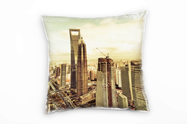 Urban und City, braun, Schanghai Deko Kissen 40x40cm für Couch Sofa Lounge Zierkissen