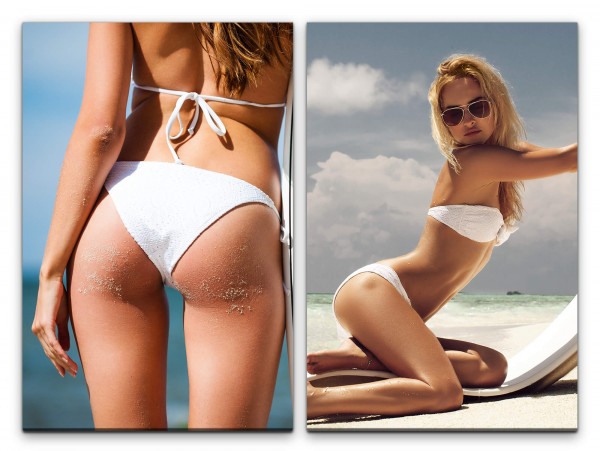2 Bilder je 60x90cm Bikini Strand Sexy junge Frau Traumurlaub Sommer Sonne