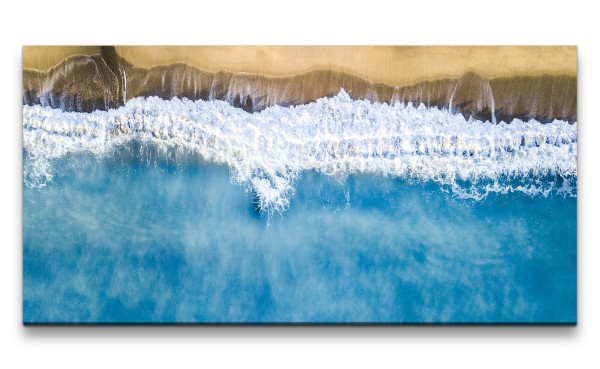 Leinwandbild 120x60cm Vogelperspektive Atemberaubend Wasser Meer Strand Wellen Blau