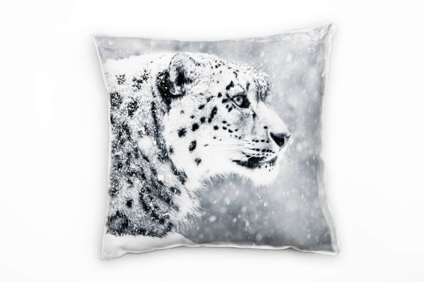 Tiere, Schneeleopard, Schnee, grau Deko Kissen 40x40cm für Couch Sofa Lounge Zierkissen