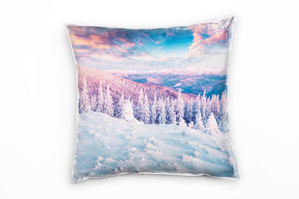 Winter, schneebedeckter Nadelwald, Berge, blau Deko Kissen 40x40cm für Couch Sofa Lounge Zierkissen