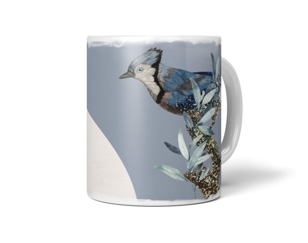 Dekorative Tasse mit schönem Vogel Motiv Blauhäher Singvogel Kunstvoll schönem Design